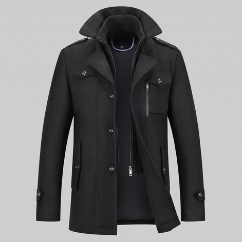 Men's Wool Stand-Collar Overcoat