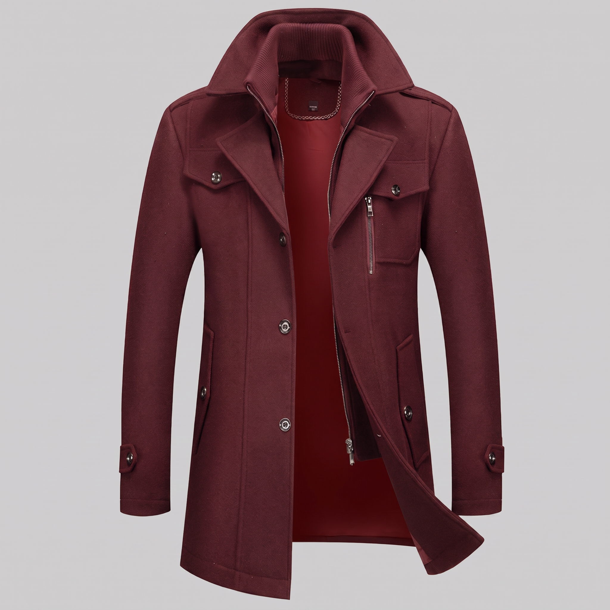 Men's Wool Stand-Collar Overcoat