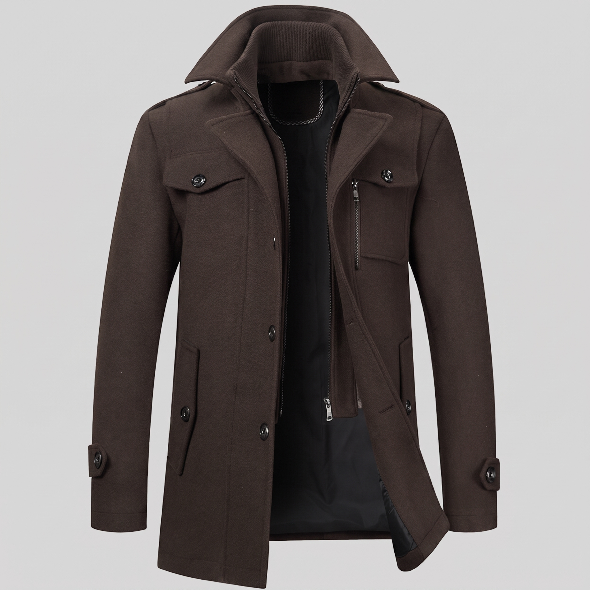 Men's Wool Stand-Collar Overcoat