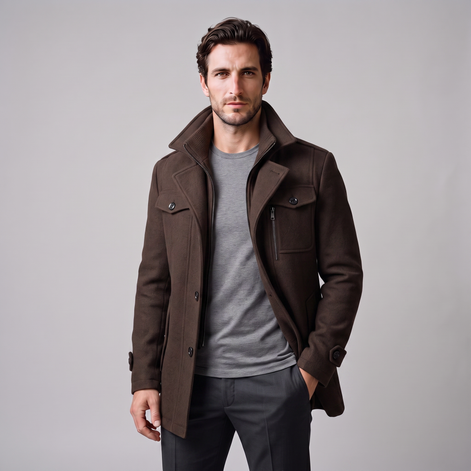 Men's Wool Stand-Collar Overcoat