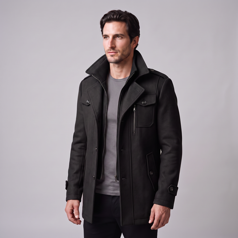 Men's Wool Stand-Collar Overcoat