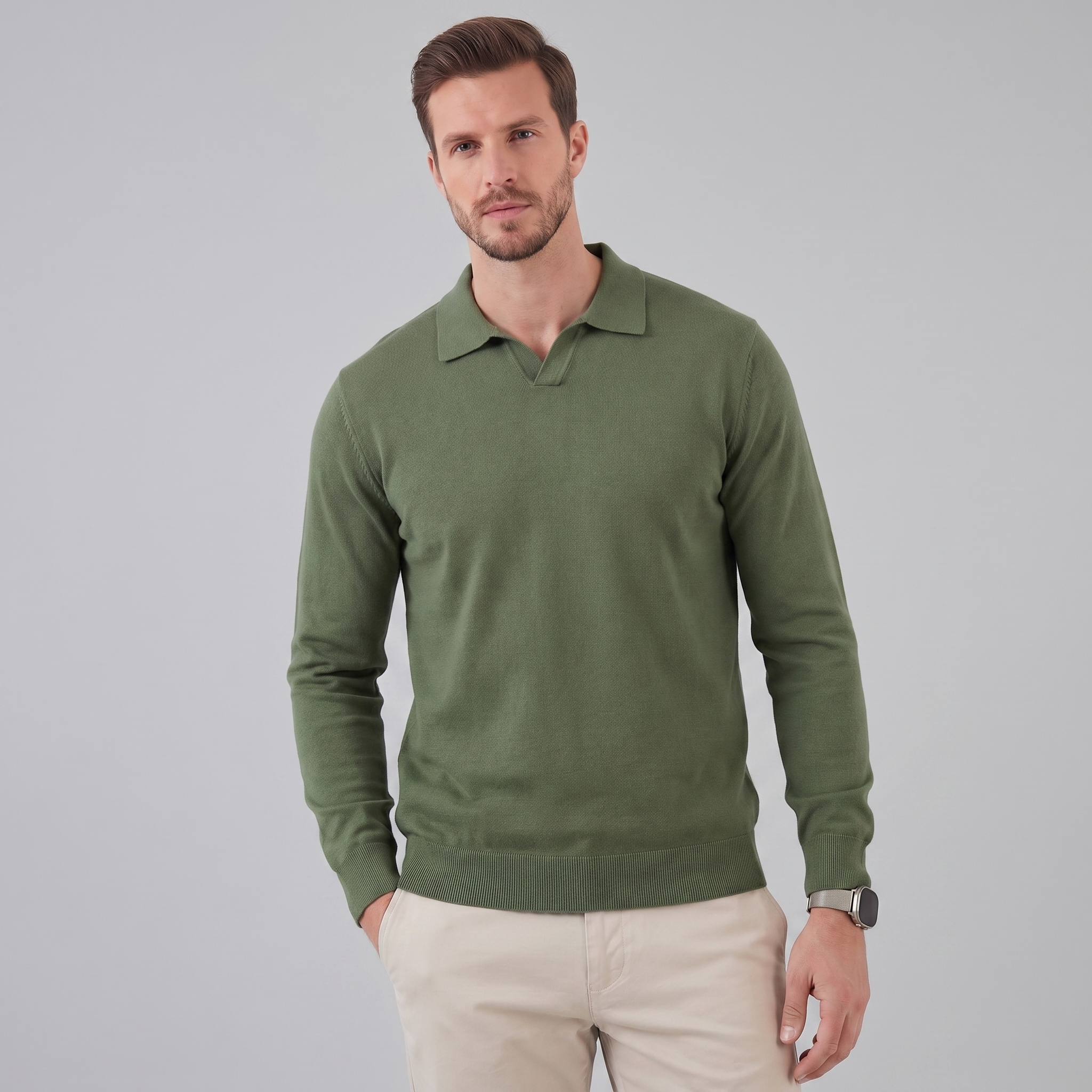 Men's Wool V-Neck Polo