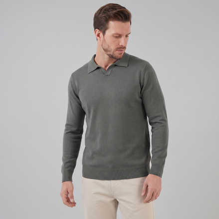 Men's Wool V-Neck Polo
