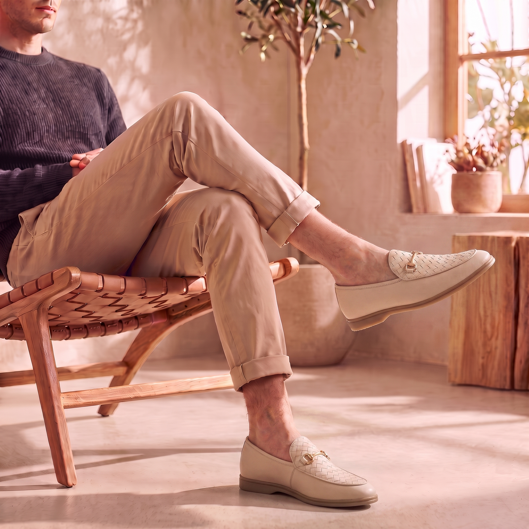 Men's Woven PU Leather Horsebit Loafers
