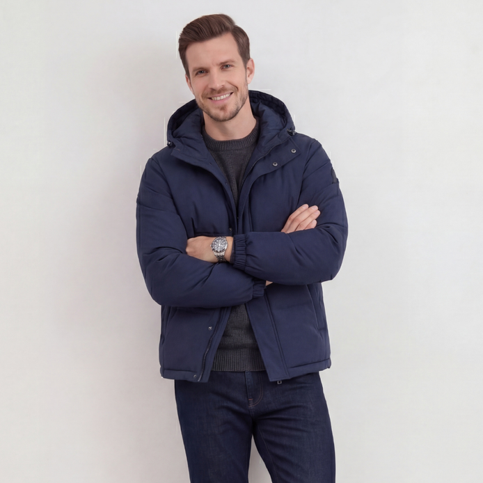 Navy Hooded Puffer Jacket