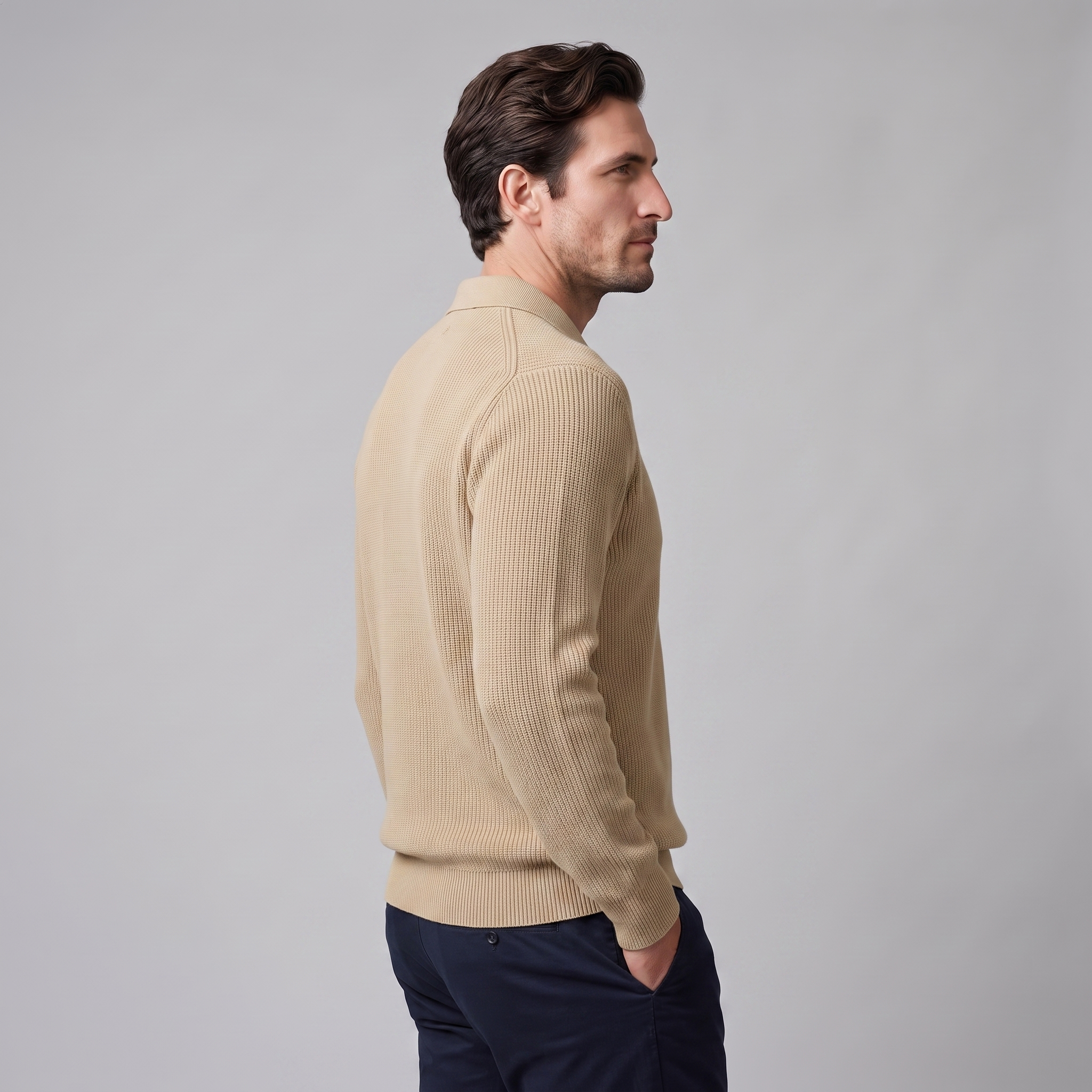 Men's Ribbed Quarter-Zip Polo Sweater