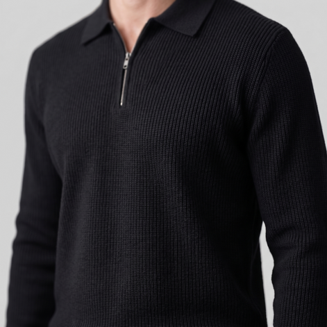 Men's Ribbed Quarter-Zip Polo Sweater