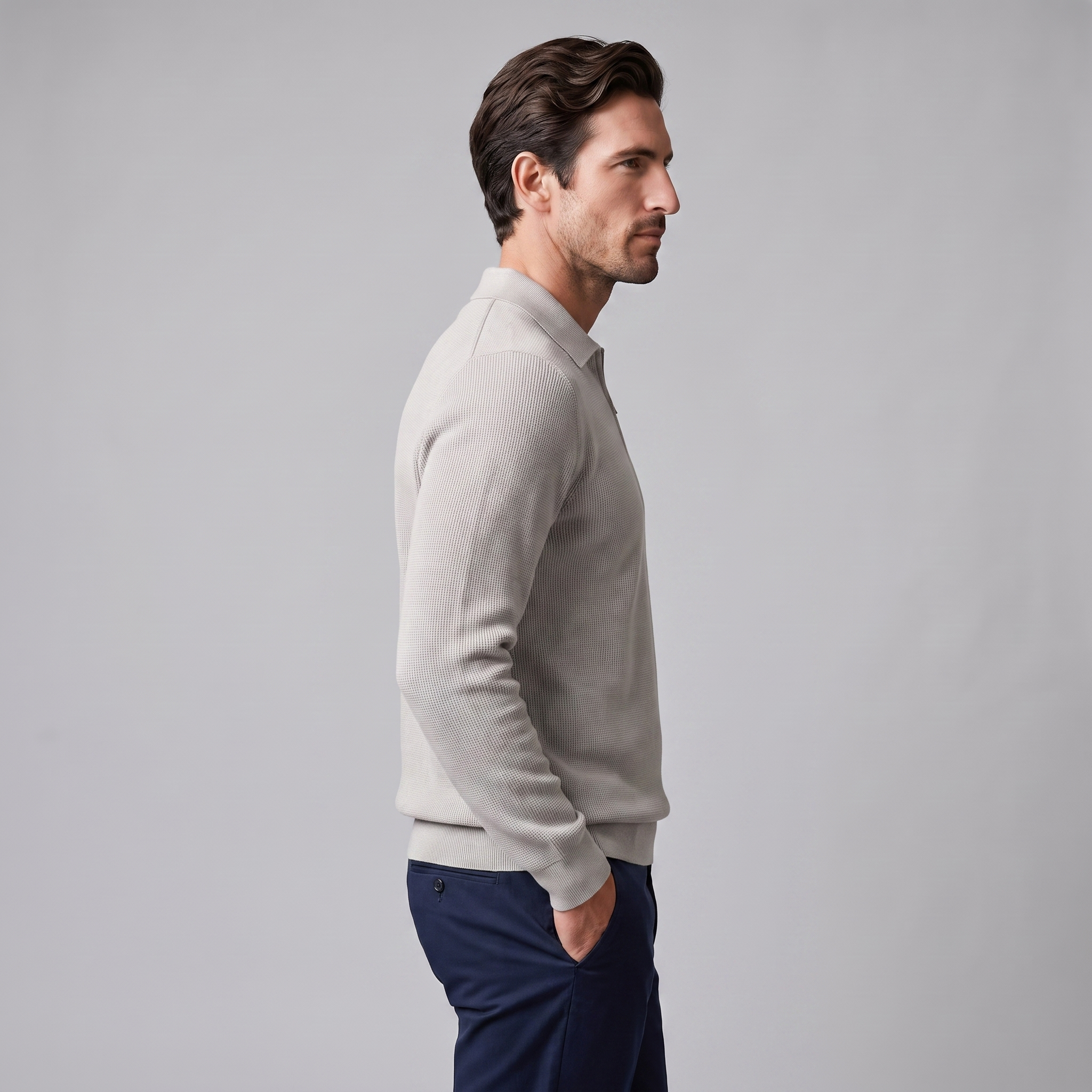 Men's Ribbed Quarter-Zip Polo Sweater