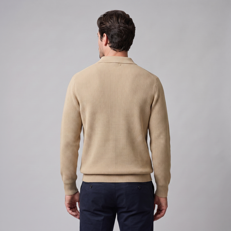 Men's Ribbed Quarter-Zip Polo Sweater