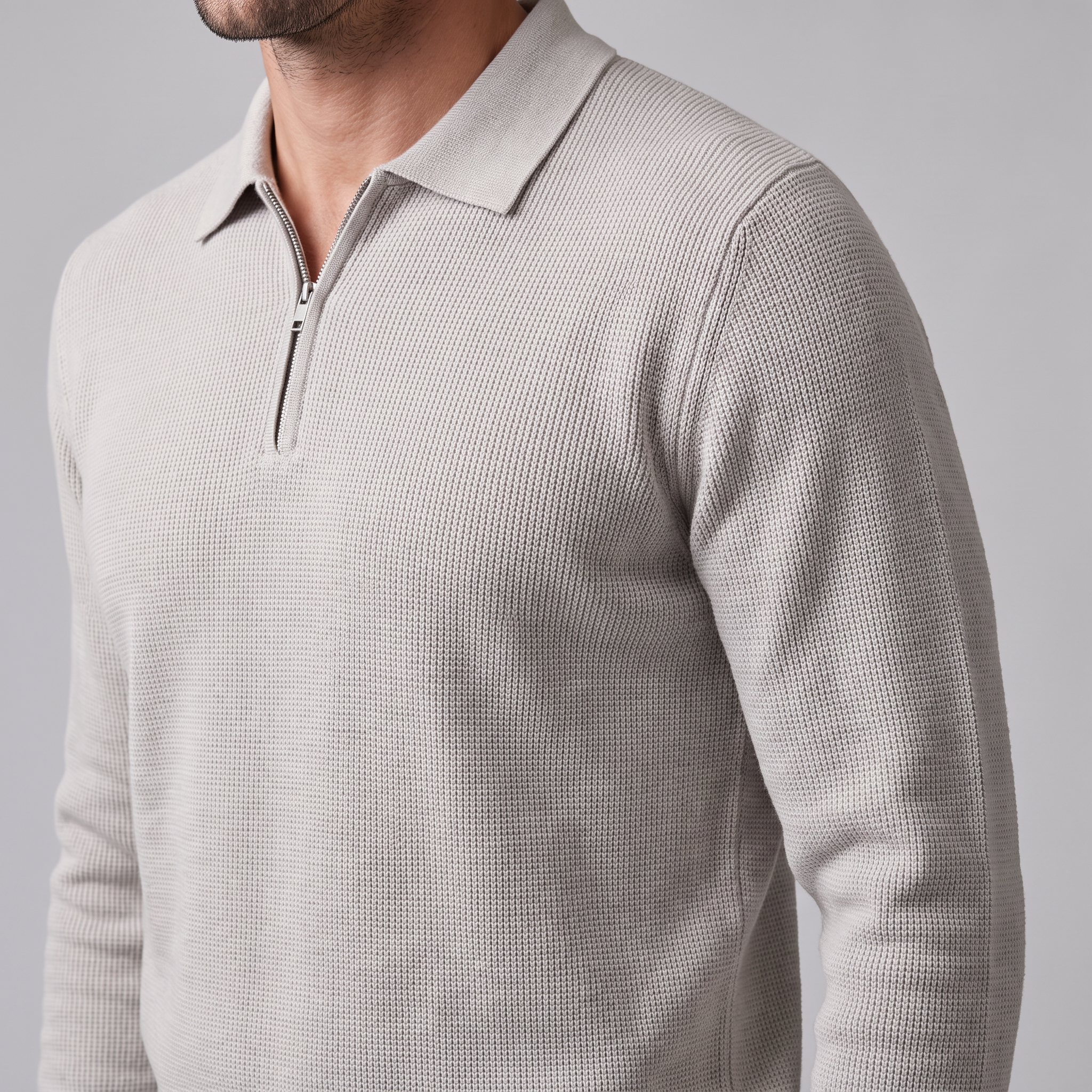 Men's Ribbed Quarter-Zip Polo Sweater