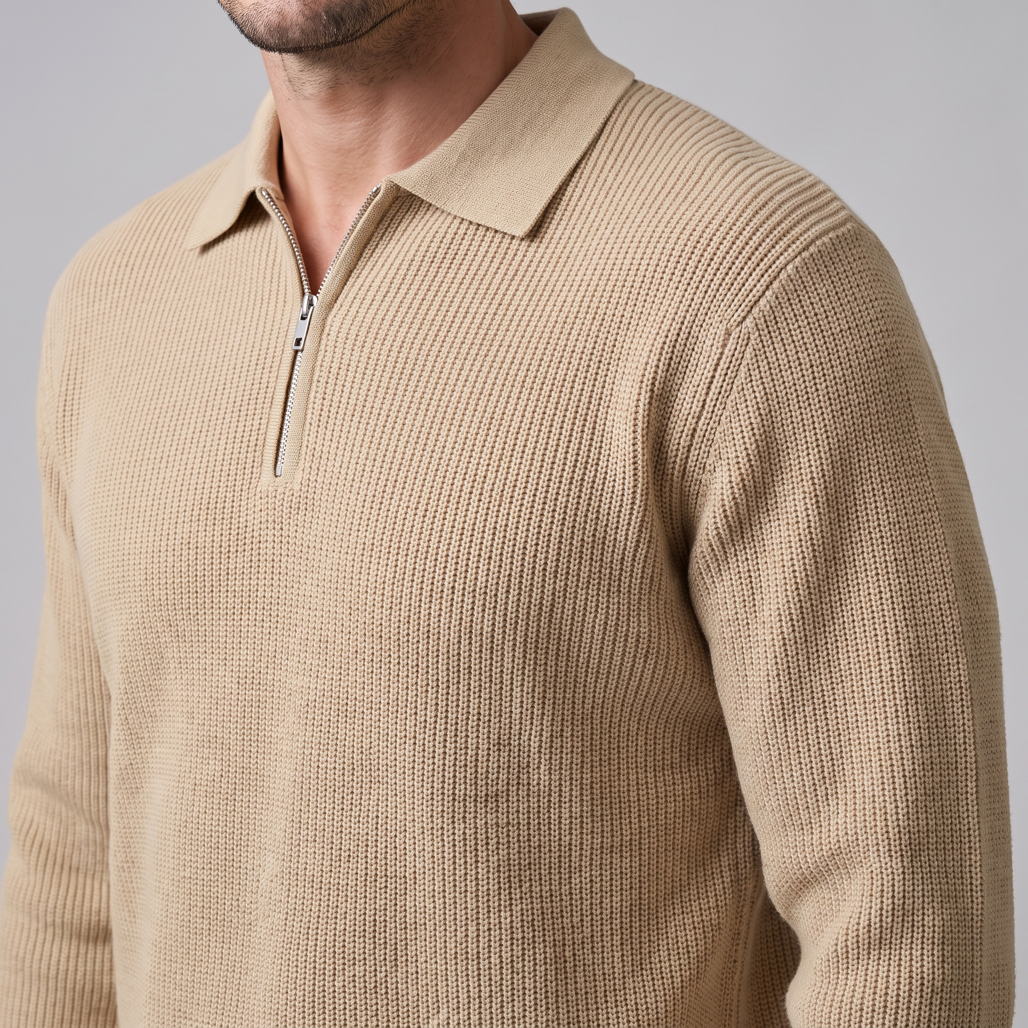 Men's Ribbed Quarter-Zip Polo Sweater