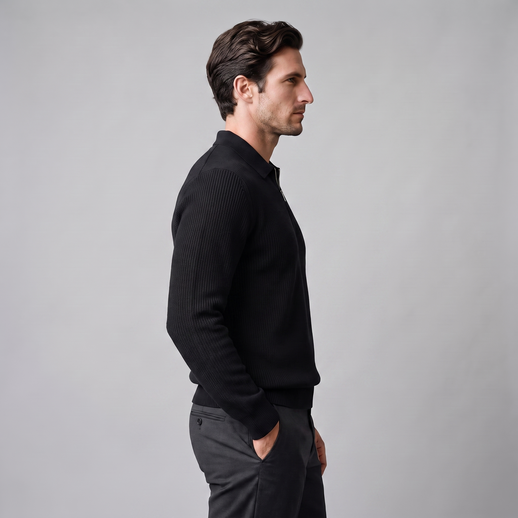 Men's Ribbed Quarter-Zip Polo Sweater