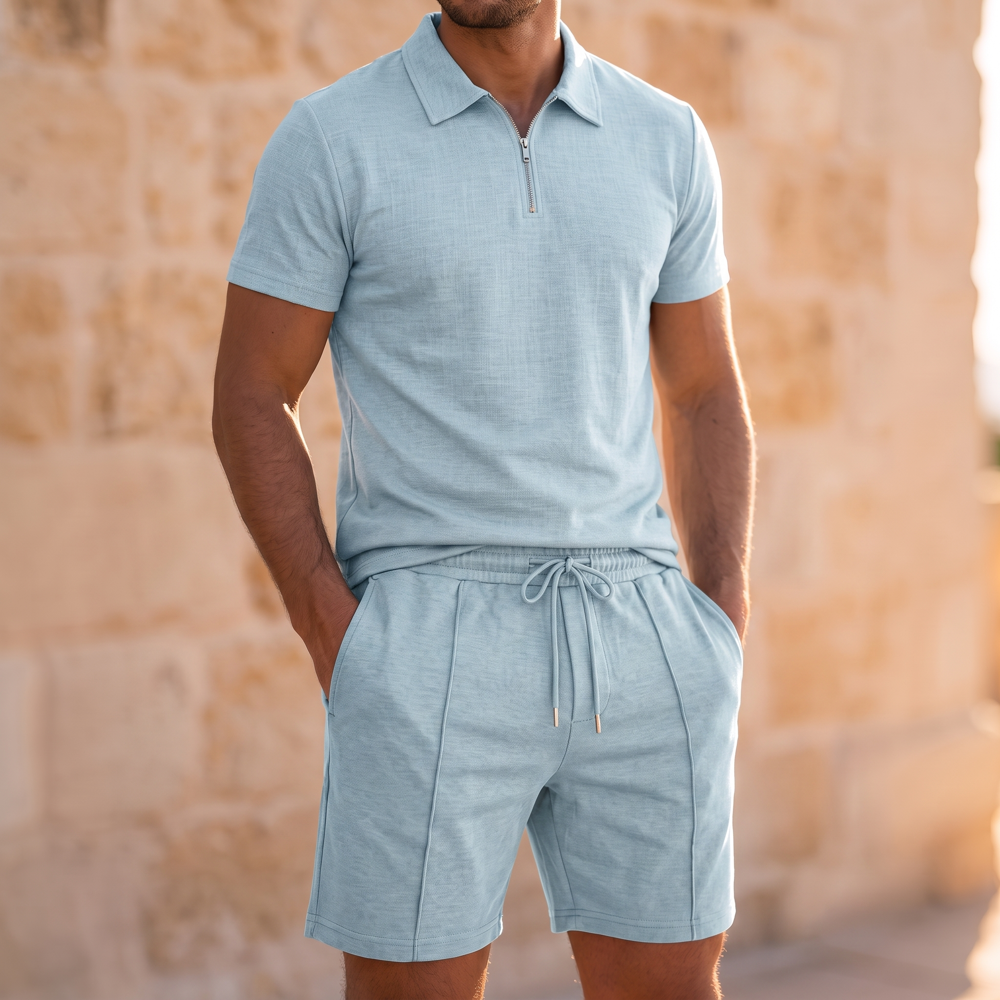 Men's Zip Polo and Shorts Co-ord Set