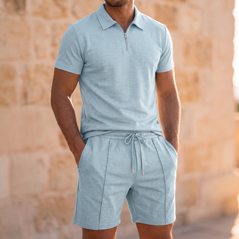 Men's Zip Polo and Shorts Co-ord Set